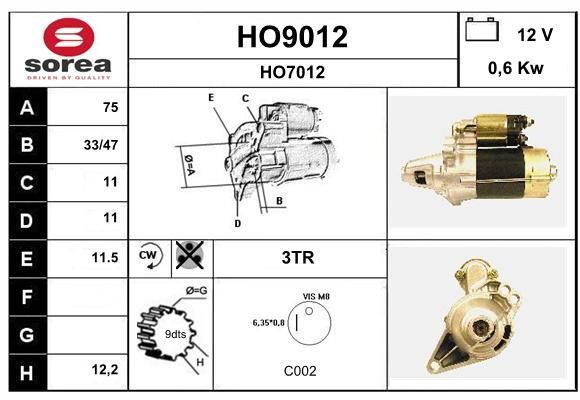 SNRA HO9012 Starter HO9012: Buy near me in Poland at 2407.PL - Good price!