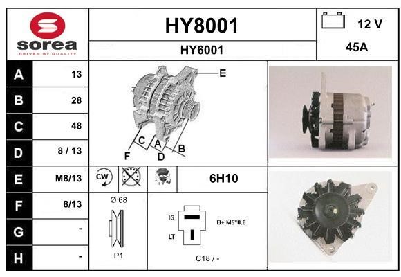 SNRA HY8001 Alternator HY8001: Buy near me in Poland at 2407.PL - Good price!