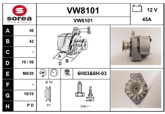 SNRA VW8101 Alternator VW8101: Buy near me in Poland at 2407.PL - Good price!