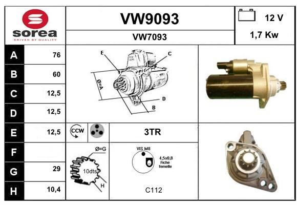 SNRA VW9093 Starter VW9093: Buy near me in Poland at 2407.PL - Good price!