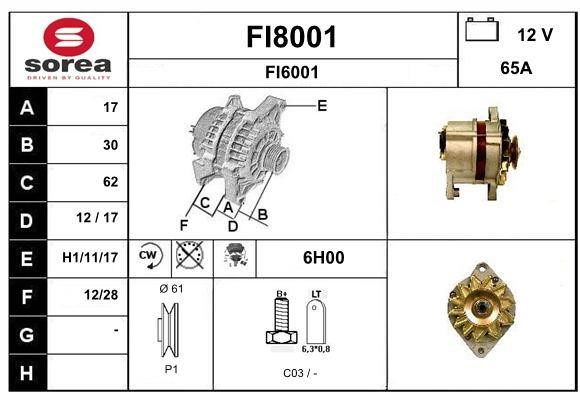 SNRA FI8001 Alternator FI8001: Buy near me in Poland at 2407.PL - Good price!