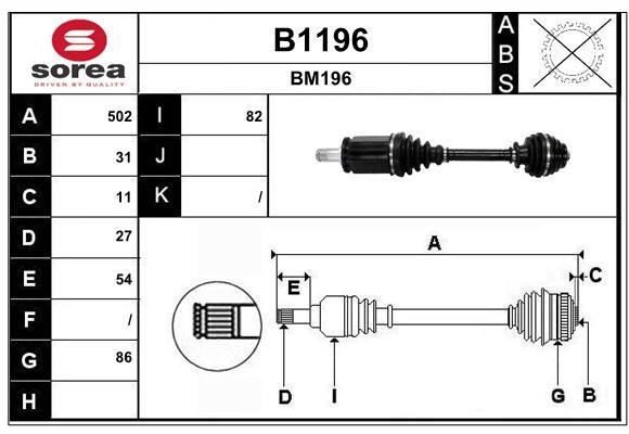 SNRA B1196 Drive shaft B1196: Buy near me in Poland at 2407.PL - Good price!