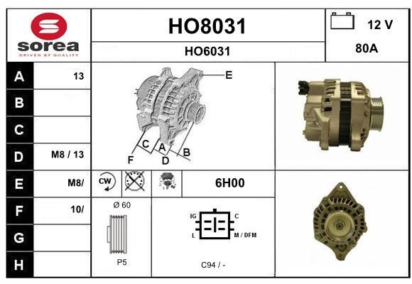 SNRA HO8031 Alternator HO8031: Buy near me in Poland at 2407.PL - Good price!
