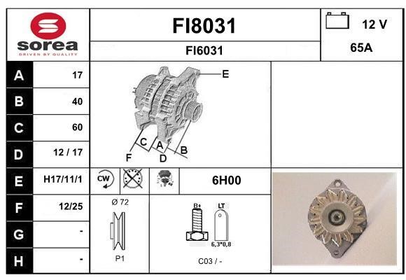 SNRA FI8031 Alternator FI8031: Buy near me in Poland at 2407.PL - Good price!