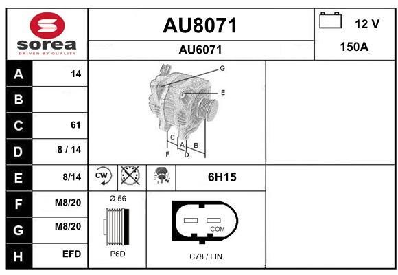 SNRA AU8071 Alternator AU8071: Buy near me in Poland at 2407.PL - Good price!