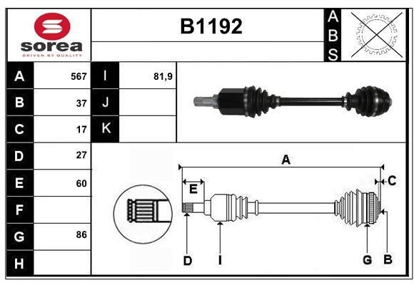 SNRA B1192 Drive shaft B1192: Buy near me in Poland at 2407.PL - Good price!