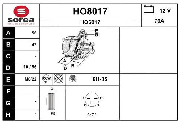 SNRA HO8017 Alternator HO8017: Buy near me in Poland at 2407.PL - Good price!