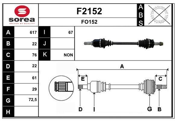 SNRA F2152 Drive shaft F2152: Buy near me in Poland at 2407.PL - Good price!