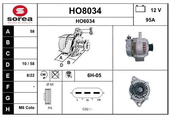 SNRA HO8034 Alternator HO8034: Buy near me in Poland at 2407.PL - Good price!