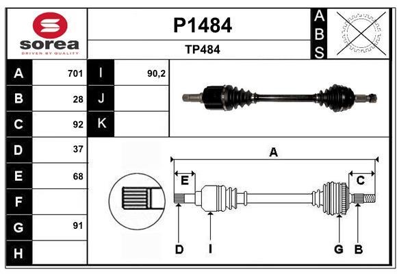 SNRA P1484 Drive shaft P1484: Buy near me in Poland at 2407.PL - Good price!