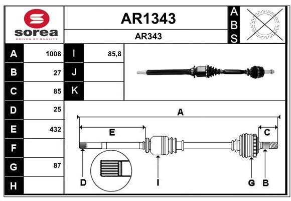 SNRA AR1343 Drive shaft AR1343: Buy near me in Poland at 2407.PL - Good price!