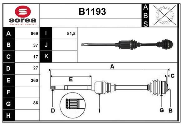 SNRA B1193 Drive shaft B1193: Buy near me in Poland at 2407.PL - Good price!