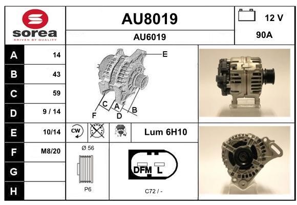 SNRA AU8019 Alternator AU8019: Buy near me in Poland at 2407.PL - Good price!