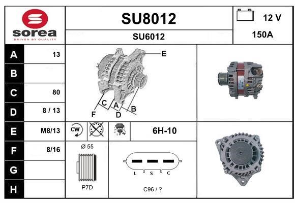 SNRA SU8012 Alternator SU8012: Buy near me in Poland at 2407.PL - Good price!