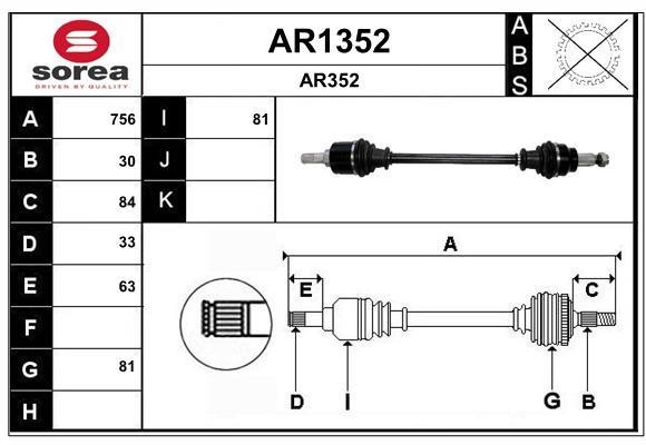 SNRA AR1352 Вал привідний AR1352: Приваблива ціна - Купити у Польщі на 2407.PL!