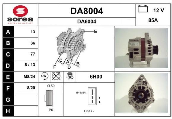 SNRA DA8004 Alternator DA8004: Buy near me in Poland at 2407.PL - Good price!