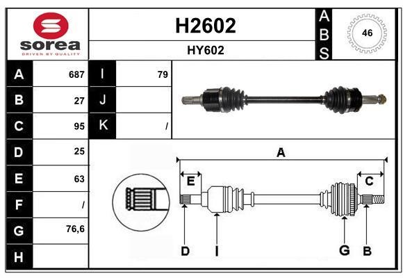 SNRA H2602 Drive shaft H2602: Buy near me in Poland at 2407.PL - Good price!