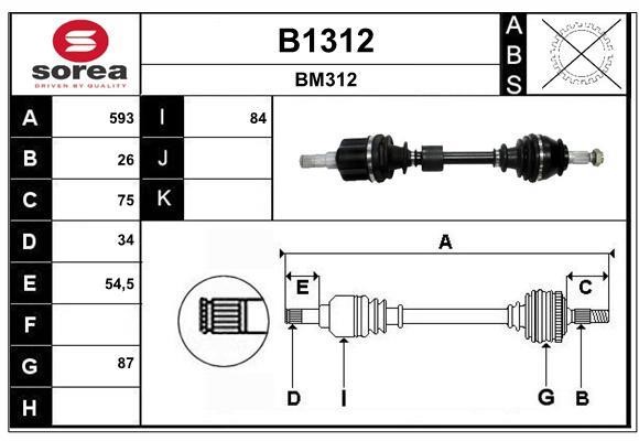 SNRA B1312 Drive shaft B1312: Buy near me in Poland at 2407.PL - Good price!