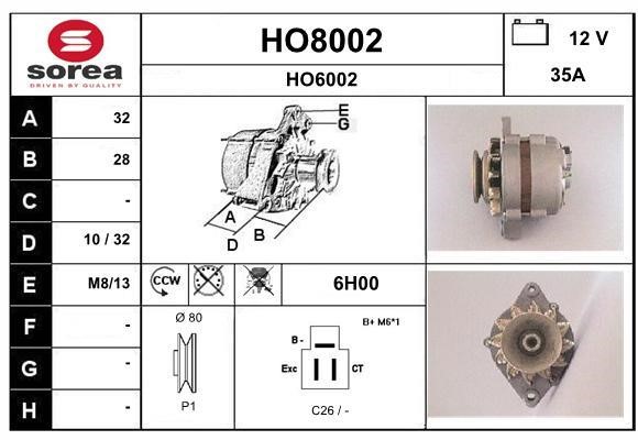 SNRA HO8002 Alternator HO8002: Buy near me in Poland at 2407.PL - Good price!