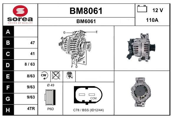 SNRA BM8061 Alternator BM8061: Buy near me in Poland at 2407.PL - Good price!