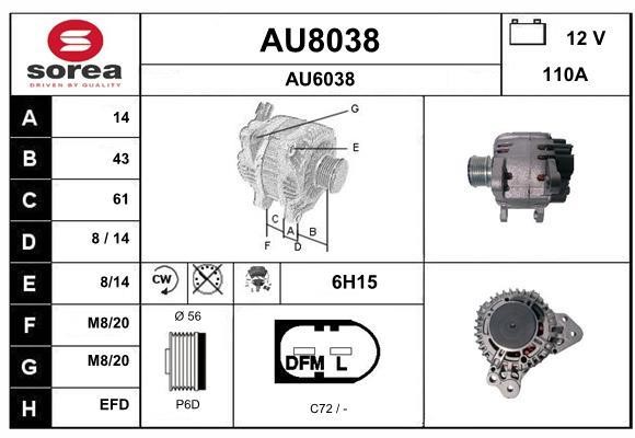 SNRA AU8038 Alternator AU8038: Buy near me in Poland at 2407.PL - Good price!