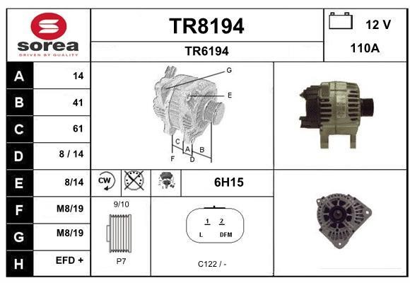 SNRA TR8194 Alternator TR8194: Buy near me in Poland at 2407.PL - Good price!