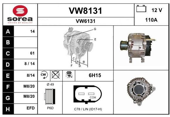 SNRA VW8131 Alternator VW8131: Buy near me in Poland at 2407.PL - Good price!