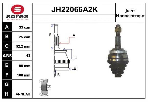 SNRA JH22066A2K Шарнир равных угловых скоростей (ШРУС) JH22066A2K: Отличная цена - Купить в Польше на 2407.PL!