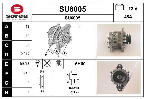 SNRA SU8005 Alternator SU8005: Buy near me in Poland at 2407.PL - Good price!