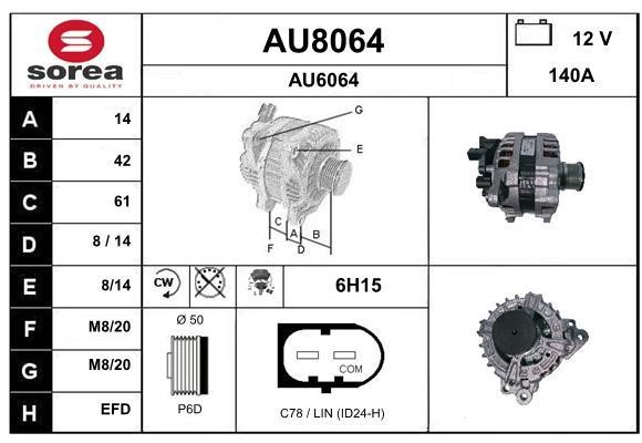 SNRA AU8064 Alternator AU8064: Buy near me in Poland at 2407.PL - Good price!