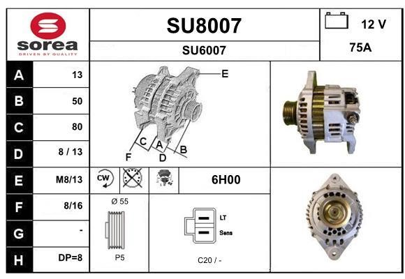 SNRA SU8007 Alternator SU8007: Buy near me in Poland at 2407.PL - Good price!