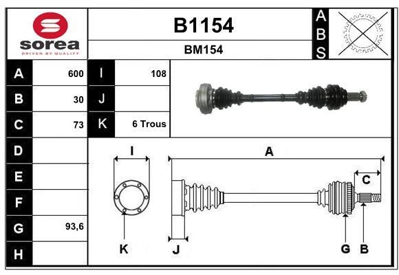 SNRA B1154 Drive shaft B1154: Buy near me in Poland at 2407.PL - Good price!