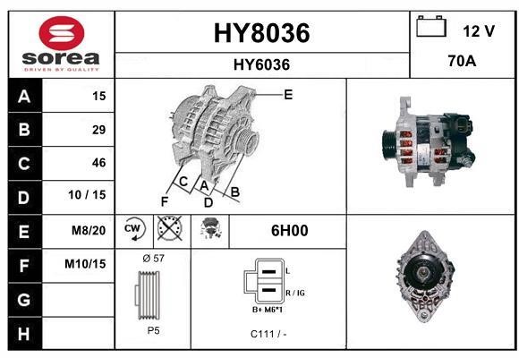 SNRA HY8036 Alternator HY8036: Buy near me in Poland at 2407.PL - Good price!