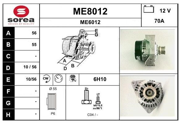 SNRA ME8012 Alternator ME8012: Buy near me in Poland at 2407.PL - Good price!