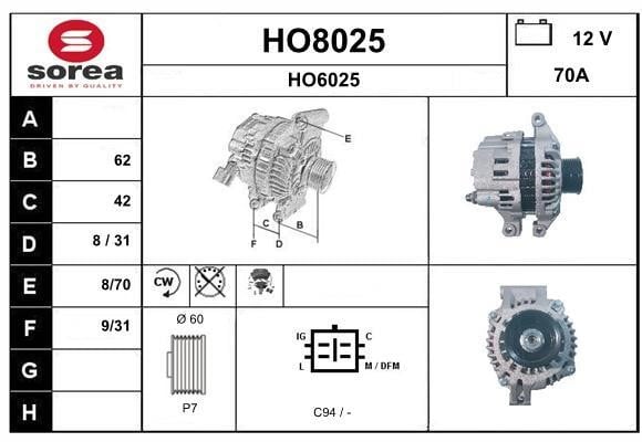 SNRA HO8025 Alternator HO8025: Buy near me in Poland at 2407.PL - Good price!