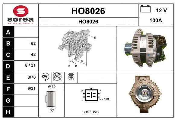 SNRA HO8026 Alternator HO8026: Buy near me in Poland at 2407.PL - Good price!