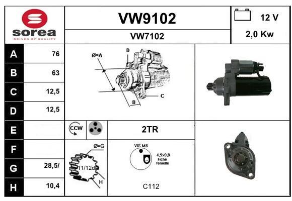 SNRA VW9102 Стартер VW9102: Приваблива ціна - Купити у Польщі на 2407.PL!
