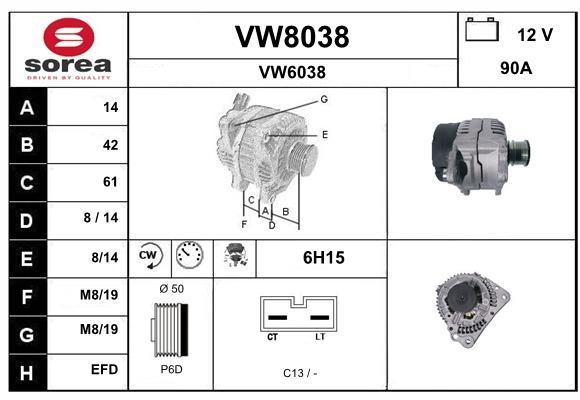 SNRA VW8038 Alternator VW8038: Buy near me in Poland at 2407.PL - Good price!