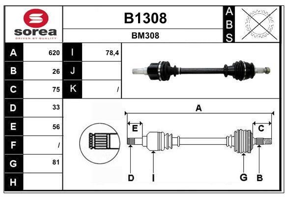 SNRA B1308 Drive shaft B1308: Buy near me in Poland at 2407.PL - Good price!