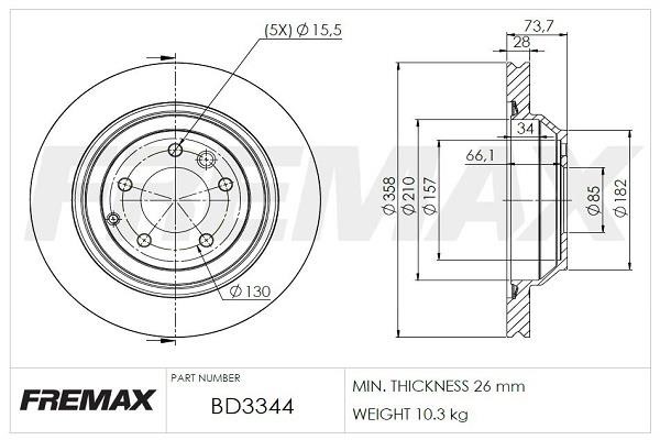 Fremax BD3344 Rear ventilated brake disc BD3344: Buy near me in Poland at 2407.PL - Good price!