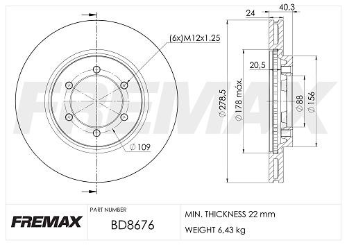 Fremax BD-8676 Диск гальмівний передній вентильований BD8676: Приваблива ціна - Купити у Польщі на 2407.PL!