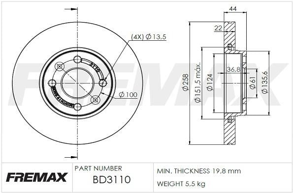 Fremax BD-3110 Front brake disc ventilated BD3110: Buy near me in Poland at 2407.PL - Good price!