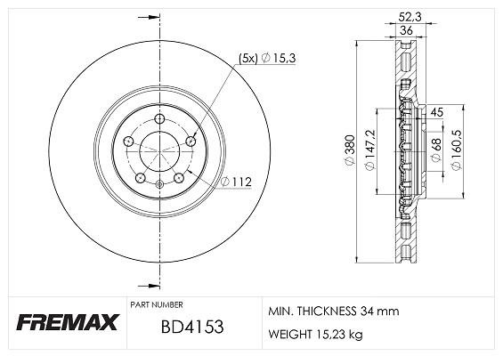 Fremax BD4153 Front brake disc ventilated BD4153: Buy near me in Poland at 2407.PL - Good price!