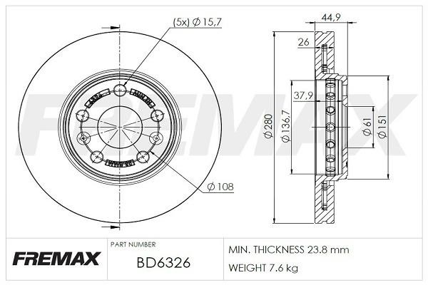 Fremax BD6326 Innenbelüftete Bremsscheibe vorne BD6326: Kaufen Sie zu einem guten Preis in Polen bei 2407.PL!