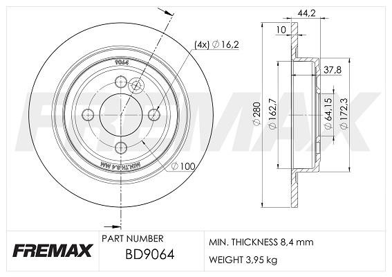 Fremax BD-9064 Rear brake disc, non-ventilated BD9064: Buy near me in Poland at 2407.PL - Good price!