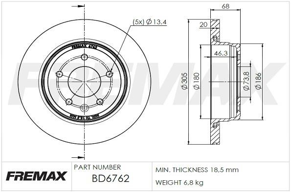 Fremax BD-6762 Rear ventilated brake disc BD6762: Buy near me in Poland at 2407.PL - Good price!