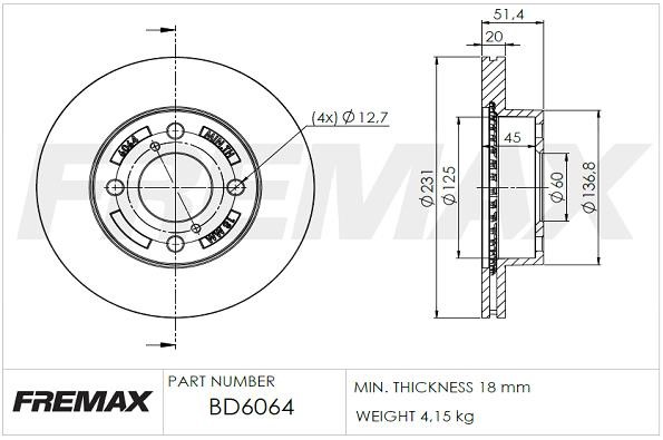 Fremax BD-6064 Тормозной диск передний вентилируемый BD6064: Отличная цена - Купить в Польше на 2407.PL!