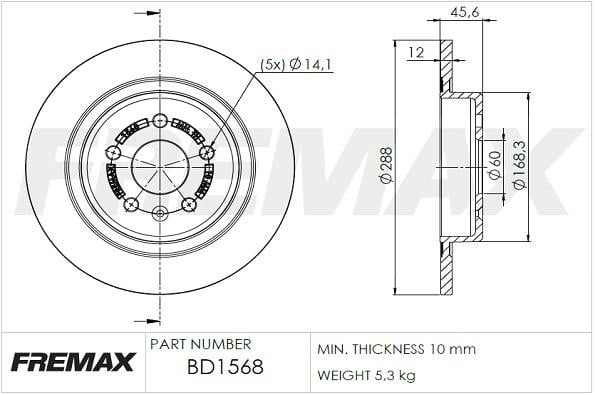 Fremax BD1568 Rear brake disc, non-ventilated BD1568: Buy near me in Poland at 2407.PL - Good price!