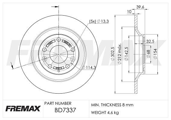 Fremax BD7337 Rear brake disc, non-ventilated BD7337: Buy near me in Poland at 2407.PL - Good price!