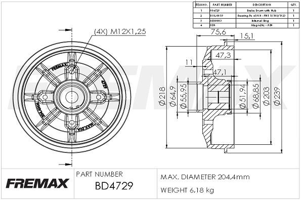 Fremax BD-4729-KT Rear brake drum BD4729KT: Buy near me in Poland at 2407.PL - Good price!